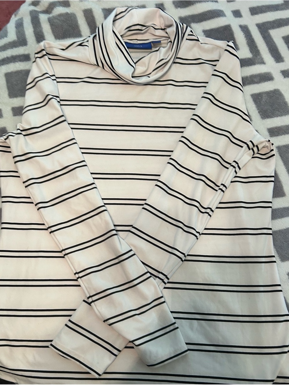 Striped Turtleneck Long Sleeve Top - White & Black Size Medium